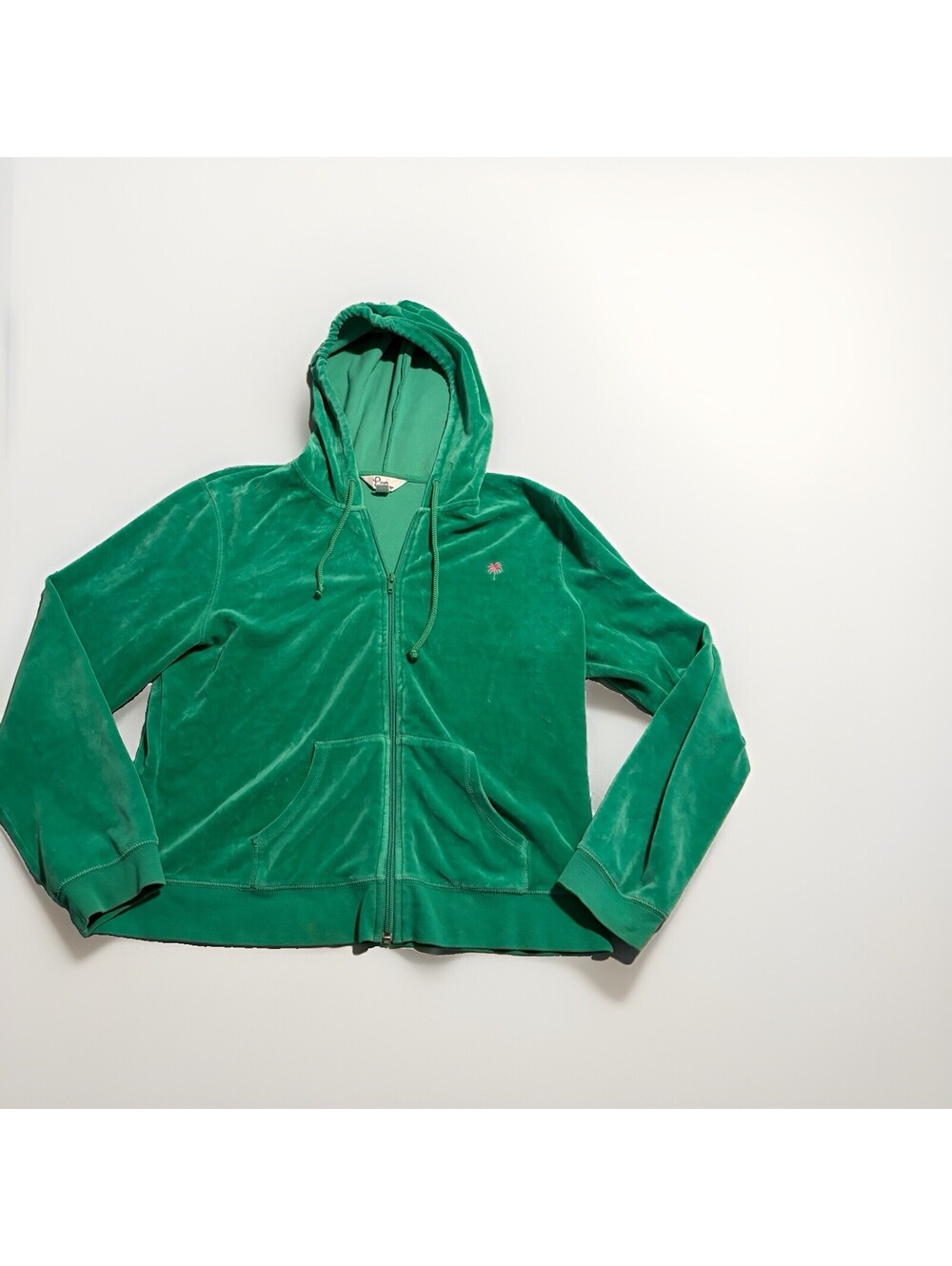 Vintage Lilly Pulitzer Velour Green Zip Up Hoodie Jacket, Sz XL